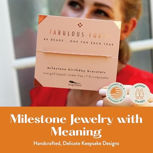 Lucky Feather 40th Birthday Gifts Women | Cute 14k Gold Dipped Beads Bracelet | Fabulous Forty Milestone Bracelet | 40th Birthday Bracelets For Women | Adjustable 7"- 8" Cord | 40 and fabulous