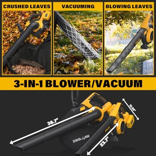 Cordless Leaf Blower & Vacuum, 3-in-1 Leaf Vacuum Mulcher with Bag, 40V 360CFM 5-Speeds Brushless Battery Operated Leaf Blower for Lawn Care with 2 x 4.0Ah Battery & Charger Included