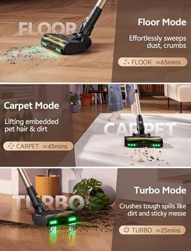 Ultenic Cordless Vacuum Cleaner, 550W 50KPA 65Mins, Stick Vacuum Cordless Rechargeable with Touch Screen, Self-Standing, 180° Lay-Flat, Anti-Tangle Handheld Vacuum Cleaners for Home/Pet Hair/Carpets
