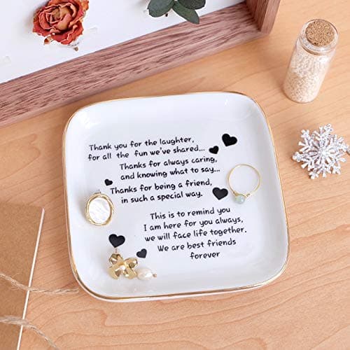 PUDDING CABIN Friend Birthday Gifts for Women,Friendship Thank You Ring Trinket Dish,Going Away Gifts for Friends,Long Distance Gifts for Women Moving Retirement Gifts For Woman