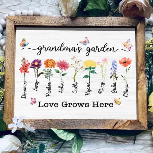 Personalized Mom's Garden Frame Sign With Grandchildren Names and Birth Flower For Mother's Day Gift, Grandma Gifts, Personalized Mother's Day Gift, Custom Grandmas Garden Sign (Style 14)