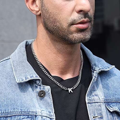 DuoDiner Initial A-Z Cuban Link Chain Necklaces for Men Boys Women Letter Pendant Stainless Steel 6.5mm 18+2 Inches,Jewelry Gifts