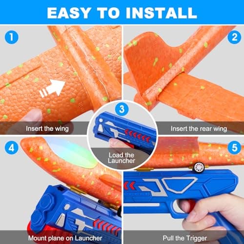 Fuwidvia 3 Pack Airplane Launcher Toys, 13.2'' LED Foam Glider Plane Toy for Boys, 2 Flight Modes Outdoor Flying Toys Birthday Gifts for Boys Girls 4 5 6 7 8 9 10 11 12 Year Old (Blue&Green&Orange)