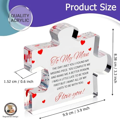 to My Man - Engraved Acrylic Block Puzzle 4.1 x 3.5 inch Gifts for Him for Husband - Fiance Birthday Gifts, Valentines Day Gift for Boyfriend - Cool Wedding Couple