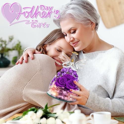 Beferr Birthday Gifts for Women Mom Fresh Flowers for Delivery Prime Forever Preserved Rose in Glass Angel Figurine for Grandma Sister Daughter Wife