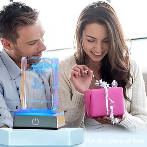 3D Rose Crystal Night Lamp with Adjustable LED Lights - I Love You, Mothers Day Gifts Ideas for Mom Valentines Day, Anniversary, Birthday Gift for Her, Wife, Girlfriend