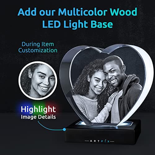 ArtPix 3D Crystal Photo, Personalized Gifts for Women, Wife, Men, Mom, Father, Her, Him, Dad, Grandpa, Great Customized Gift with Your Own Photo, Custom Glass 3D Laser Etched Picture Wedding - Heart