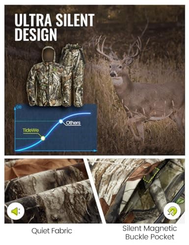 TIDEWE Hunting Clothes for Men with Face Mask, Silent Waterproof Hunting Jacket and Adjustable Bibs, Safety Strap Compatible