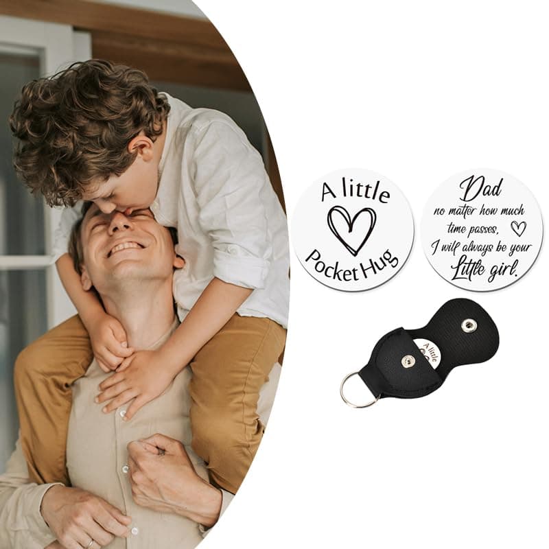 ShiQiao Spl Pocket Hug Token Keychain Gift Dad Fathers Day Birthday gifts from Daughter Dad Daddy Father Christmas Presents for Men with PU Leather Keychains