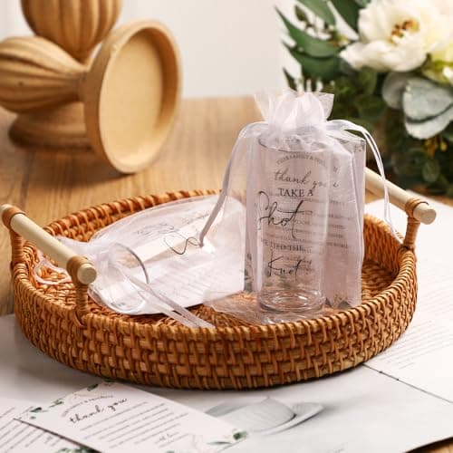 Sliner 50 Set Wedding Favors for Guests Bulk 2oz Acrylic Take a Shot We Tied the Knot Shot Glasses with Thank You Cards Organza Bags for Guest Souvenirs Wedding Gifts Newlyweds Bridal Shower Party