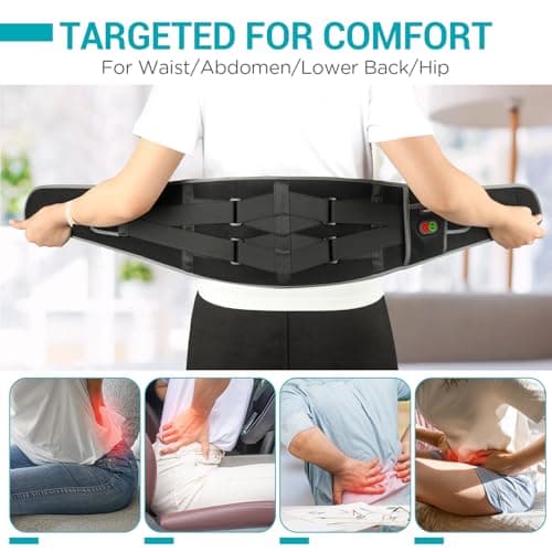 Comfytemp Cordless Heating Pad with Massager for Back Pain Relief, Portable Lower Back Massager Wearable, Birthday Gifts for Dad Mom Men Women Elderly, Rechargeable Period Cramps, 3 Heat Auto-Off, 58"