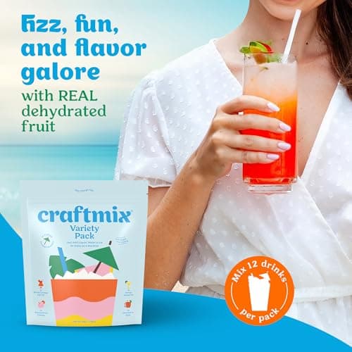 Craftmix Variety Pack, Makes 12 Drinks, Skinny Cocktail Mixers, Mocktails Non-Alcoholic Drinks - Made With Real Fruit - Vegan Low-Carb, Low-Sugar, Non-GMO, Dairy Free, Gluten Free, Easy to Mix