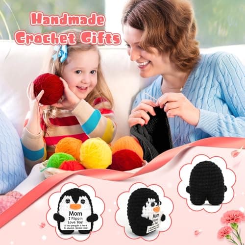 Birthday Gifts for Mom from Daughter Son, Handmade Crochet Mini Penguin Mom Gifts for Birthday Christmas Mama Mother in Law Bonus Step Mothers, Funny I Love You Mum Present Emotional Cute Decor