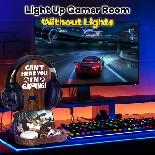 Slothoem-Gamer Gifts for Men Teenage Boy, Gamer Room Decor for Brother, Gaming Gifts for Son, Boyfriend, Husband, Gamer Room Accessories Stuff, Wooden Headset Stand - Can't Hear You I'm Gaming