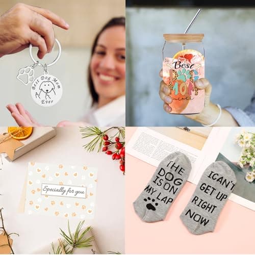 Dog Mom Gifts for Women, 16OZ Glass Cup Unique Christmas Gifts Idea Box set with Socks for Dog Lovers, Dog Mom Birthday Mothers Day Gifts Basket