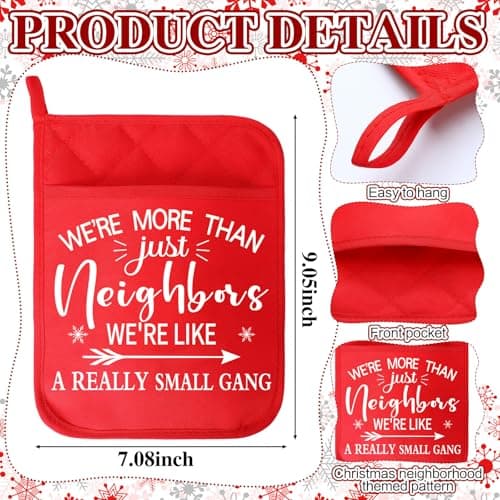 12 Pcs Christmas Neighbor Gifts Red Potholders with Pocket Pad Oven Hot Mitts Cookie Bag Pot Holder Christmas Kitchen Gift Cooking Baking for Neighbor Gift Housewarming Idea