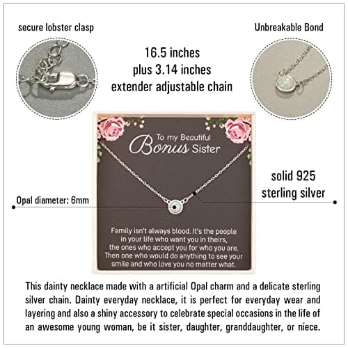 RareLove Sister in Law Christmas Gifts,Gifts for Sister in Law,925 Sterling Silver White Opal Necklace for Unbiological Bonus Sisters Gift,Wedding,Thank You,Bridesmaid,Bridal Shower Gift