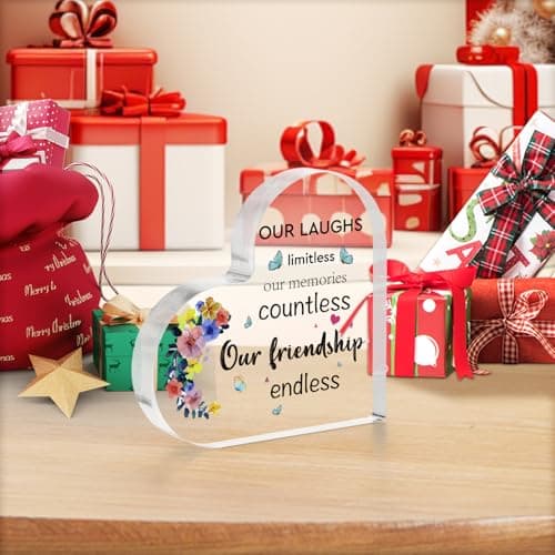 Best Friend Birthday Gifts for Women, Christmas Friendship Gifts for Women, BFF Sister Coworker Bestie Christmas Gift for Woman, Cute Heart Acrylic Plaque Paperweight Keepsake Decor