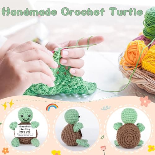 Mini Funny Turtle Grandma Gifts, Birthday Gifts for Grandma from Granddaughter Grandson Grandkids, Nana Gigi Love Small Cute Stuff Things, Handmade Emotional Positive Crochet Turtle