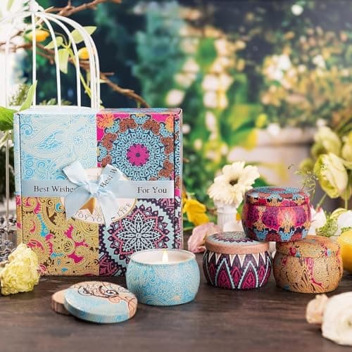 Scented Candles Gift Set, 8% Essential Oil, 4 Pack Aromatherapy Candle, Stress Relief Gifts for Women,120H Burning, Candles for Home Scented, Ideal for Birthday, Christmas, Thanksgiving, Mother's Day