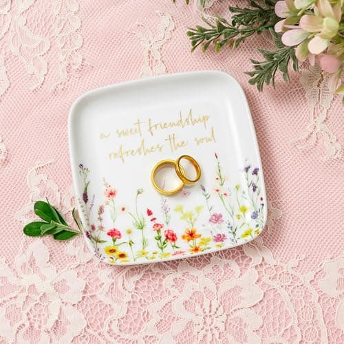 Crisky Jewelry Ring Dish for Women Christian Gifts Trinket Tray Inspirational Friendship Gifts for Friend Birthday Jewelry Tray for Her Sisters Besties Verse: Sweet Friendship –Proverbs 27:9