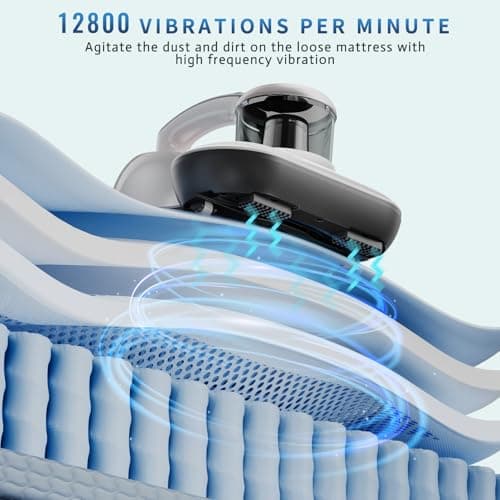 Mattress Vacuum Cleaner, Handheld UV Bed Vacuum Cleaner 16KPa & 12800 Vibrations Per/Min Upgraded Effectively Clean Up Bed, Pillows, Cloth Sofas, Carpets and Ther Fabric Surfaces
