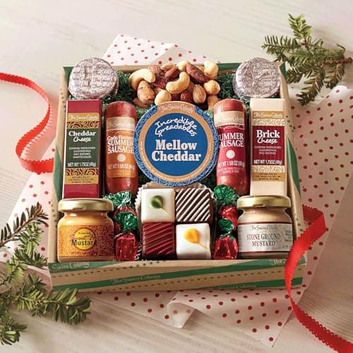 The Swiss Colony Holiday High Notes Gift Basket Assorted Summer Sausage Meats and Cheeses, Chocolate Treats, Snacks for Adults, Women, Men, Charcuterie Boards, Thank You Gifts
