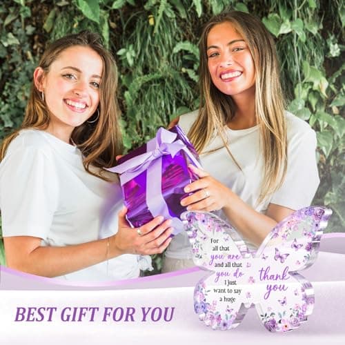 Thank You Gifts for Women, Appreciation Gifts for Teacher Employee Coworker Nurse Friend, 5x3.8x0.5 Inch Purple Butterfly Acrylic Plaque Decor, Graduation Wedding Thank You Grateful Gift Bulk