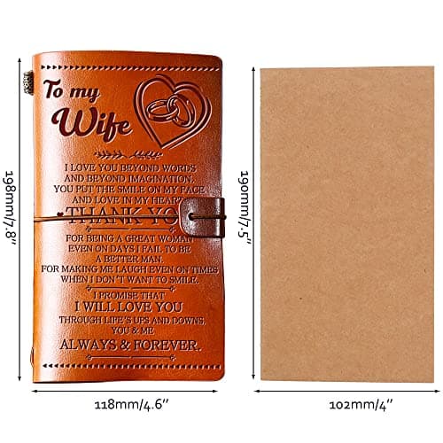 Wife Gifts from Husband, To My Wife Leather Journal, 140 Page Wife Refillable Writing Journal, Anniversary Wedding Christmas Gifts for Wife from Husband, Romantic Gifts for her