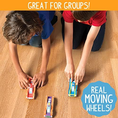 Made By Me Build & Paint Your Own Wooden Cars by Horizon Group USA, DIY Wood Craft Kit, Easy to Assemble & Paint 3 Race Cars, Multicolored