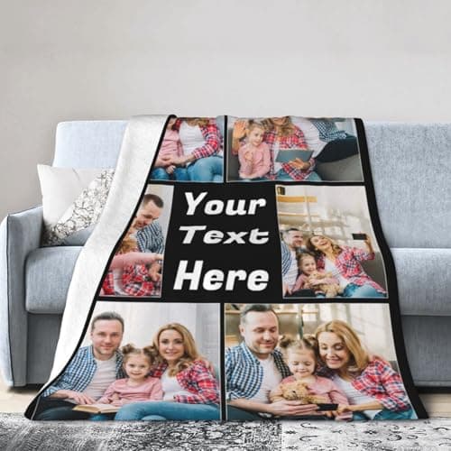 Custom Blanket with Picture Text, Personalized Blanket with Pthotos, Customized Birthday Blanket for Women Christmas Day Gifts Adult Dad Mom Husband Boyfriend Wife