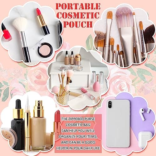 Pinkunn 16 Pcs Canvas Makeup Bags Bulk Inspirational Gift Quotes Cosmetic Bags with Zipper Encouragement Travel Toiletry Pouch Appreciation Gift for Women Girls Birthday Party Favors(Flower)