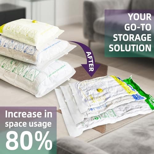 Travel Vacuum Storage Bags with Portable Electric Pump, 12 Pack Travel Vacuum Bags for Clothes, Vacuum Seal Compression Bags for Luggage and Suitcase