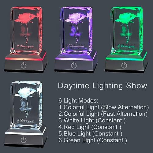 hochance 3D Rose Crystal Night Lamp with Adjustable LED Multicolor Lights for Girlfriend, Wife - Valentine's Day, Anniversary,Birthday Presents, Christmas Gifts for Her