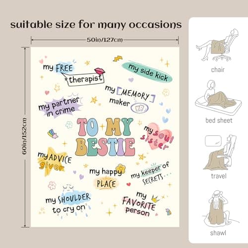 Best Friend Birthday Gifts for Women, Best Friends Blanket, Bestie Gift for Women, Friendship Gifts for Woman, Bestie Birthday Gift for Woman Friendship, Yellow Throw Blanket 60”x50” Inches