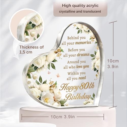 AceThrills 80th Birthday Gifts and Decorations for Women - Acrylic Paperweight 3.9 x 3.9 x 0.51 Inches - Happy Birthday Decor Party Favors