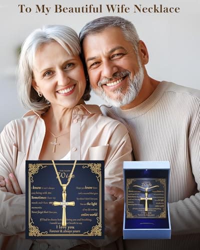 Gold Moissanite Cross Necklace for Women Wife in Light-Up Gift Box,Love Card - Women Anniversary Birthday Gifts Ideas for Wife Her Girlfriend, Christian Cross Chain Jewelry(18K Real Gold Filled)
