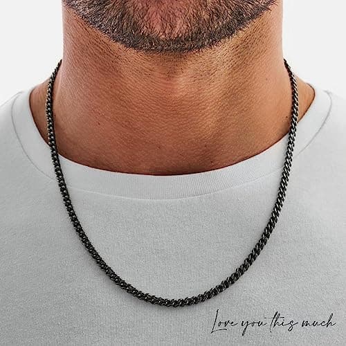 Love You This Much Promise Cuban Chain Necklace for Him, 7mm Thick, Sentimental Gift for Him, BF Gift for Birthday, Gift Ideas for Boyfriend