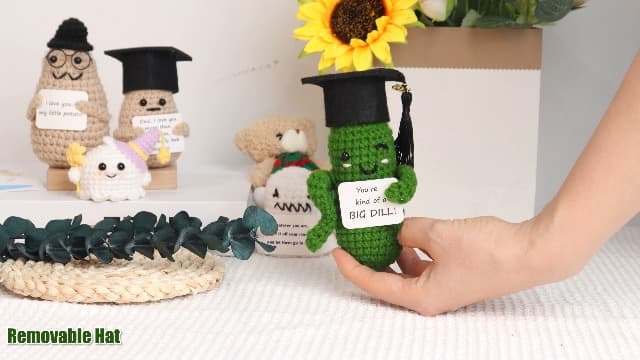 Primo Lines 2025 Graduation Gift - Handmade Crochet Emotional Support Pickle Doll with Cap, 4.73" Cute Knitted Potato Plushie, Unique Keepsake for Graduates, Friends & Anxiety Relief