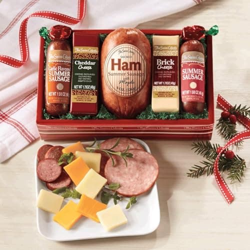 2 Holiday Gift Boxes - The Swiss Colony High 5 Food Bundle - Assorted Summer Sausages and Cheeses, Includes 2 Gift Boxes