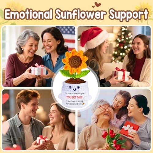 Birthday Gifts for Women, Positive Crochet Sunflower Emotional Support Gift Handmade Plush Doll, Thank You Unique Friendship Gifts for Sister Best Friend Coworker Men Teen Girls, Womens Xmas Present