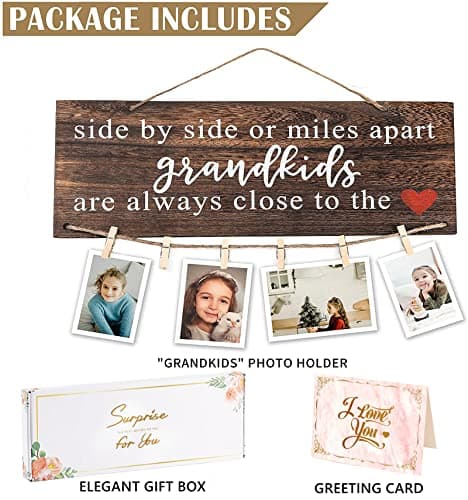 Grandparents Gifts from Grandchildren, Side by Side or Miles Apart Grandkids Photo Holder, Great Grandparents Day or Christmas Birthday Gifts for Grandma Grandpa