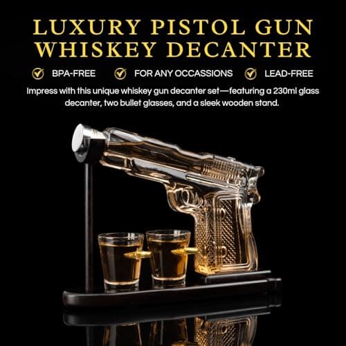 Gifts for Men Dad, 10.1 Oz Whiskey Gun Decanter Set + 2 Bullet Glasses - Unique Birthday Pistol Gift Ideas Daughter Son, Personalized Liquor Dispenser - Scotch Bourbon Vodka, Him, Brother Husband