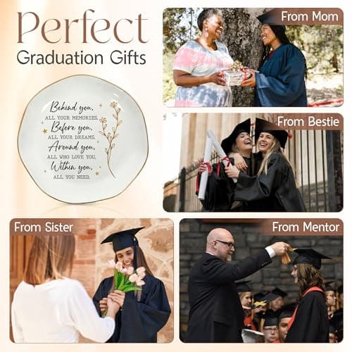 OASSIE Graduation Gifts for Women - 4"x4" Round-Shaped Ceramic Jewelry Dish Tray - Thank You Inspiration College High School Graduation Gifts for Her Friends Sister Women, Decorative Trinket Dish