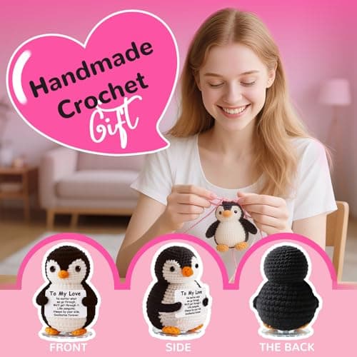 Love Crochet Couples Gifts for Boyfriend Girlfriend, Positive Emotional Support Handmade Penguin Crochet,Birthday Valentine's Day Wedding Anniversary Romantic Men Women, I Love You Gift for Him Her