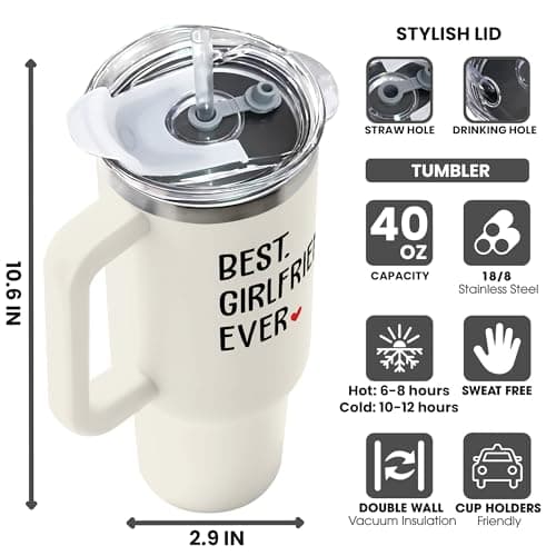 Gifts for Girlfriend - Girlfriend Gifts for Women - Anniversary, Valentines, Birthday Cup for Her - Romantic Love Glass for Couple - 40 Oz Stainless Steel Tumbler with Lid