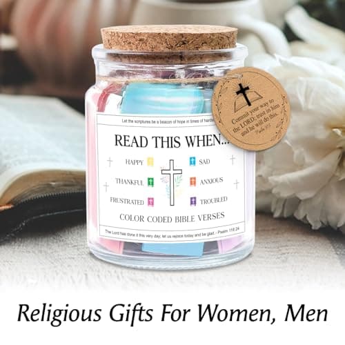NewEleven Birthday Gifts For Women - Christian Gifts For Women, Her, Friends - Appreciation Present From Friend, Family - Decorative Glass Inspirational Scripture Jar With 92 Bible Verse