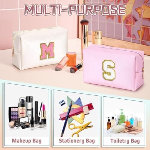 TOPEAST Gifts for Friends Female Mom, Cute Makeup Bag Small Pink Cosmetic Bag Travel Toiletry Bag, Personalized Birthday Gift for Women Girl, Preppy Travel Stuff for Girls (Pink C)