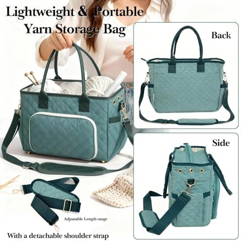 Crochet Bag Yarn Storage, Large Knitting Tote with Padded Crochet Hook Organizer, Tote with Multiple Compartments for Crochet Lovers, Knitting Accessories, Mother's Day Gift