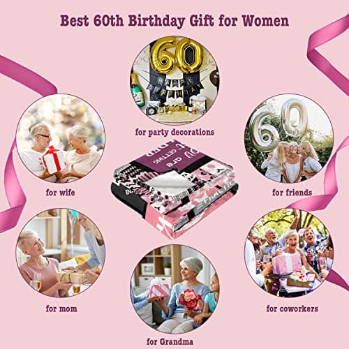 60th Birthday Gifts for Women Throw Blanket 60”X50”, Happy 60th Birthday Decorations Gift Ideas for 60 Year Old Woman, 1965 Bday Gifts for Mom Grandma